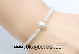 CFB801 4mm faceted round white moonstone & potato white freshwater pearl bracelet