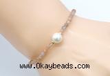 CFB802 4mm faceted round orange moonstone & potato white freshwater pearl bracelet