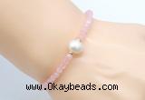 CFB805 4mm faceted round rose quartz & potato white freshwater pearl bracelet