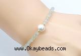 CFB807 4mm faceted round prehnite & potato white freshwater pearl bracelet