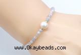 CFB808 4mm faceted round morganite & potato white freshwater pearl bracelet