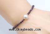 CFB814 4mm faceted round garnet & potato white freshwater pearl bracelet