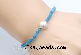 CFB816 4mm faceted round apatite & potato white freshwater pearl bracelet