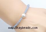 CFB819 4mm faceted round blue angel skin & potato white freshwater pearl bracelet