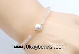 CFB821 4mm faceted round pink aventurine & potato white freshwater pearl bracelet