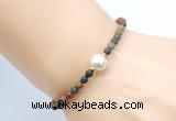 CFB838 4mm faceted round picasso jasper & potato white freshwater pearl bracelet