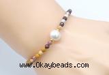 CFB840 4mm faceted round mookaite & potato white freshwater pearl bracelet