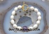 CFB909 Hand-knotted 9mm - 10mm rice white freshwater pearl & amethyst bracelet