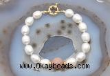 CFB912 Hand-knotted 9mm - 10mm rice white freshwater pearl & moonstone bracelet