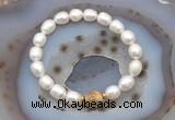 CFB924 9mm - 10mm rice white freshwater pearl & yellow crazy lace agate stretchy bracelet