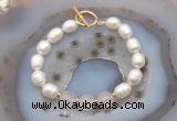 CFB934 Hand-knotted 9mm - 10mm rice white freshwater pearl & rose quartz bracelet