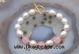 CFB984 Hand-knotted 9mm - 10mm rice white freshwater pearl & candy jade bracelet