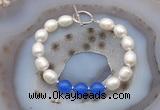 CFB990 Hand-knotted 9mm - 10mm rice white freshwater pearl & candy jade bracelet