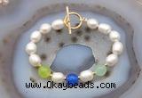 CFB997 Hand-knotted 9mm - 10mm rice white freshwater pearl & colorful candy jade bracelet