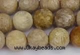 CFC231 15.5 inches 10mm faceted round fossil coral beads