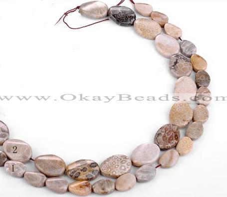 CFC52 15.5 inch twisted oval coral fossil jasper beads wholesale