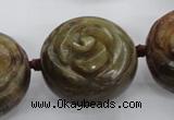 CFG1144 15.5 inches 30mm carved flower flower jade beads