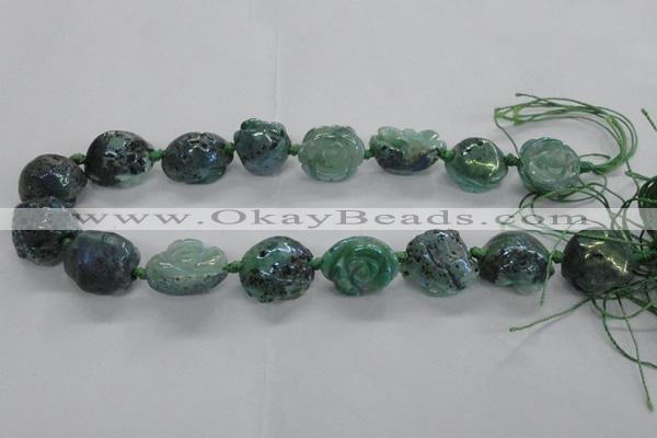 CFG1166 15.5 inches 25mm carved flower plated agate gemstone beads