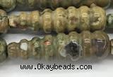 CFG1531 15.5 inches 10*35mm carved teardrop rhyolite gemstone beads