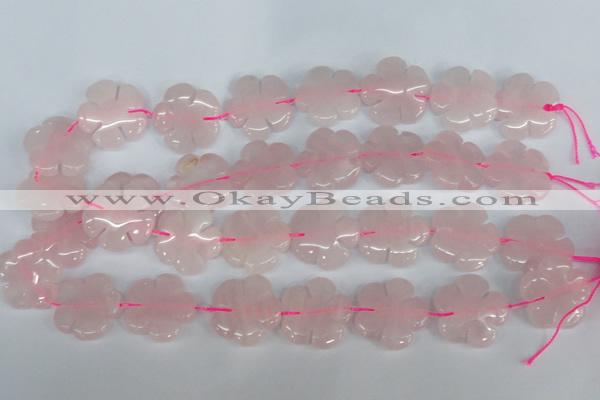 CFG219 15.5 inches 24mm carved flower rose quartz beads