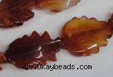 CFG279 15.5 inches 16*24mm carved leaf red agate beads