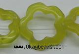 CFG33 15.5 inches 30mm carved flower lemon jade gemstone beads