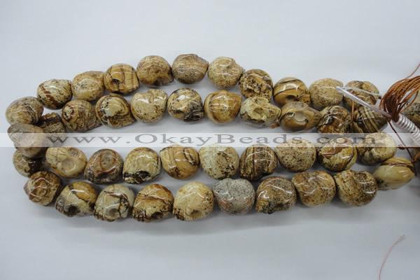 CFG347 15.5 inches 18*19mm carved skull picture jasper beads