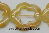 CFG39 15.5 inches 35mm carved flower yellow jade gemstone beads