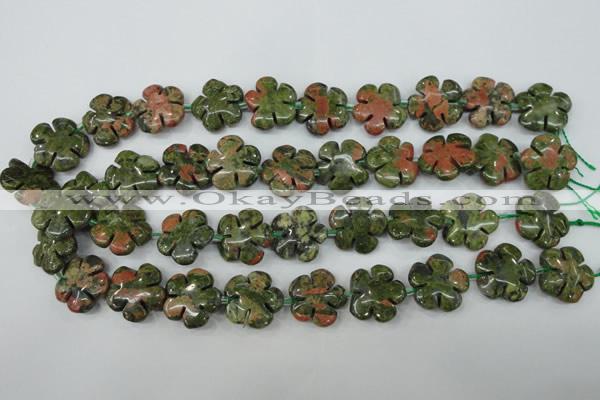 CFG451 15.5 inches 20mm carved flower unakite gemstone beads