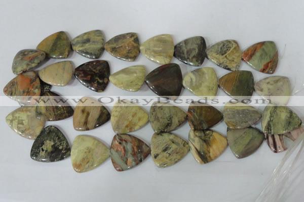 CFG532 15.5 inches 25*25mm carved triangle jasper gemstone beads