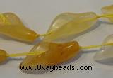 CFG561 15.5 inches 14*28mm carved trumpet flower yellow aventurine beads