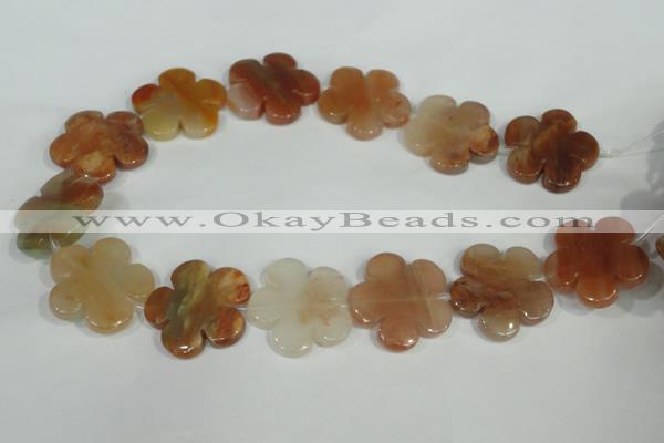 CFG656 15.5 inches 30mm carved flower red quartz beads