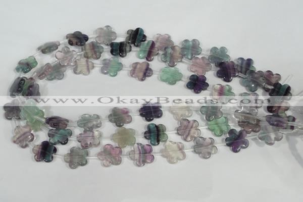 CFG660 15.5 inches 15mm carved flower fluorite gemstone beads