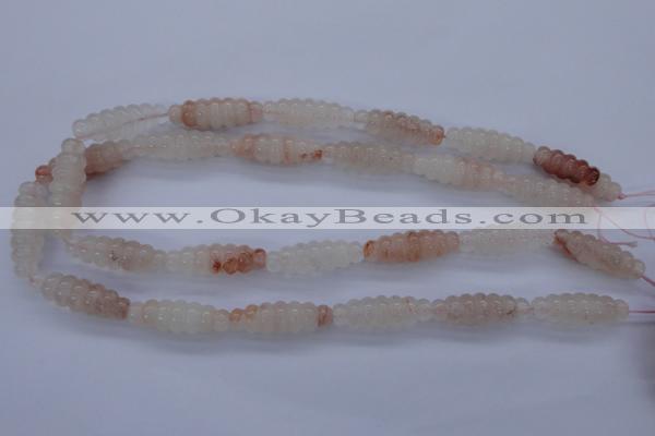 CFG752 15.5 inches 10*30mm carved rice natural pink quartz beads