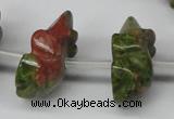 CFG862 Top-drilled 12*18mm carved animal unakite gemstone beads