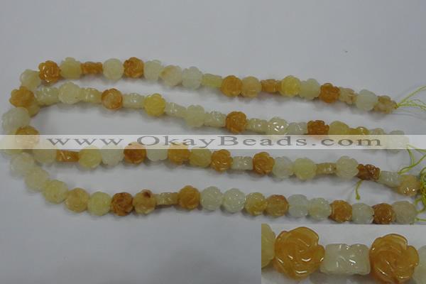 CFG881 15.5 inches 10mm carved flower yellow jade gemstone beads