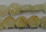 CFG882 15.5 inches 14mm carved flower yellow jade gemstone beads