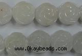 CFG885 15.5 inches 14mm carved flower white jade gemstone beads