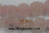 CFG890 15.5 inches 14mm carved flower rose quartz gemstone beads