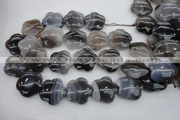 CFG947 15.5 inches 32*33mm carved flower grey botswana agate beads