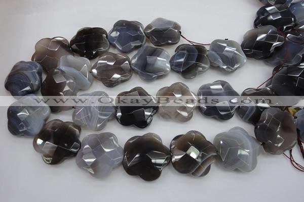 CFG948 32*33mm faceted & carved flower grey botswana agate beads