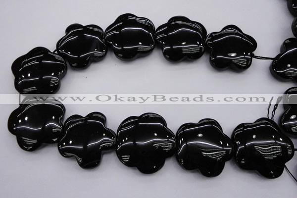 CFG956 15.5 inches 32*33mm carved flower black agate beads