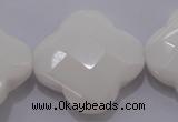 CFG971 15.5 inches 32*33mm faceted & carved flower white porcelain beads