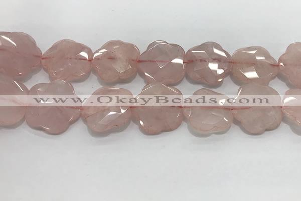 CFG978 15.5 inches 33*33mm carved flower rose quartz beads