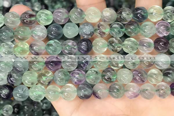 CLF1167 15.5 inches 8mm carved round fluorite gemstone beads