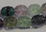 CFL476 15.5 inches 12*16mm carved rice natural fluorite beads