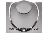 CFN103 potato white freshwater pearl & garnet necklace, 16 - 24 inches