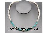 CFN106 potato white freshwater pearl & blue sea sediment jasper necklace, 16 - 24 inches