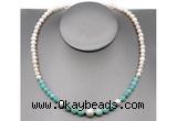 CFN107 potato white freshwater pearl & amazonite necklace, 16 - 24 inches