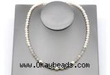 CFN125 potato white freshwater pearl & grey banded agate necklace, 16 - 24 inches